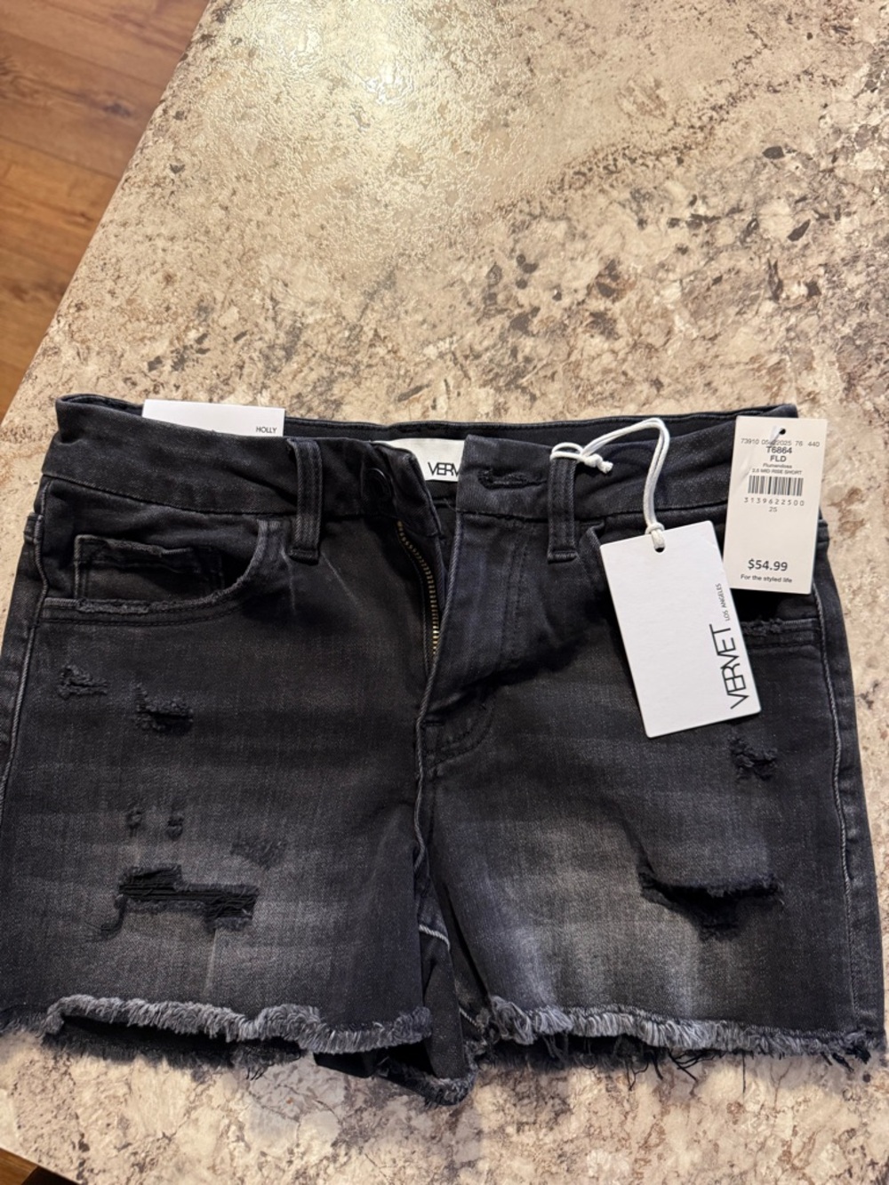 VERVET BY FLYING MONKEY Black Distressed Jean Shorts